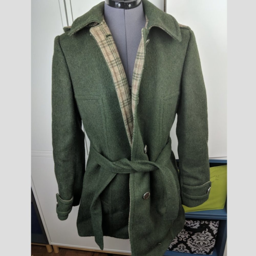 Wool Blend Olive Green Belted Women's Coat